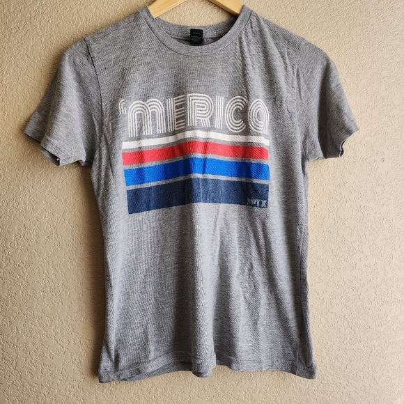 Light gray unisex 'Merica short sleeve shirt Size Youth Large - Picture 1 of 8